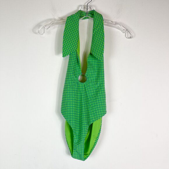 WeWoreWhat NWT Plaid Collar Open Back One-Piece Swimsuit Green Size XS - Picture 2 of 5